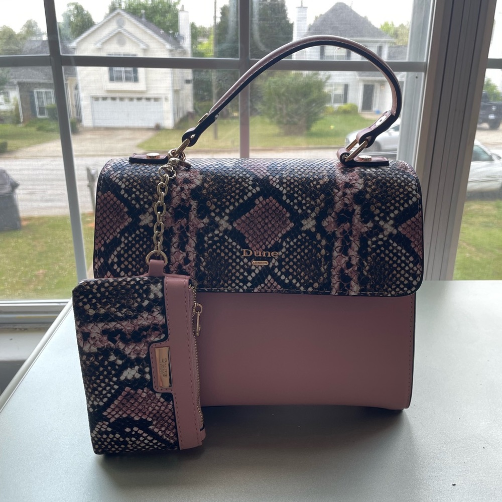 Dune London pink purse with snakeskin design cover. Excellent condition.